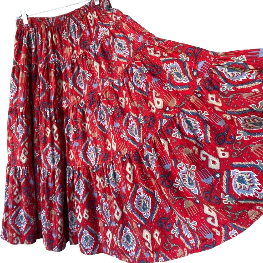 90’s Vintage Willowbend Western Paisley Cowgirl Skirt Red Blue Size Large